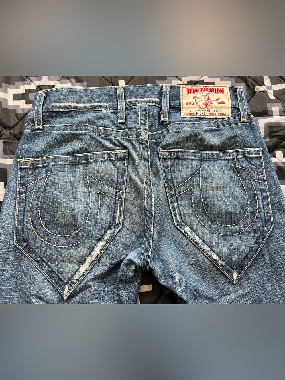 ALTERED True Religion Men’s Blue Washed Back-Pocket Micky Jeans